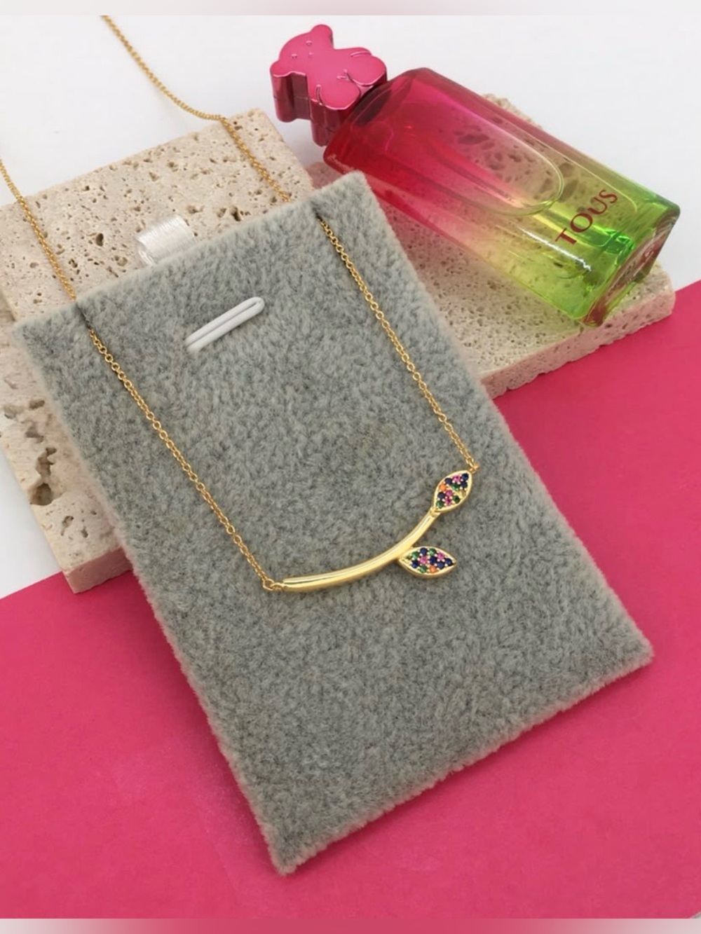 Gold Necklace with Multicolor Leaf Accents 925